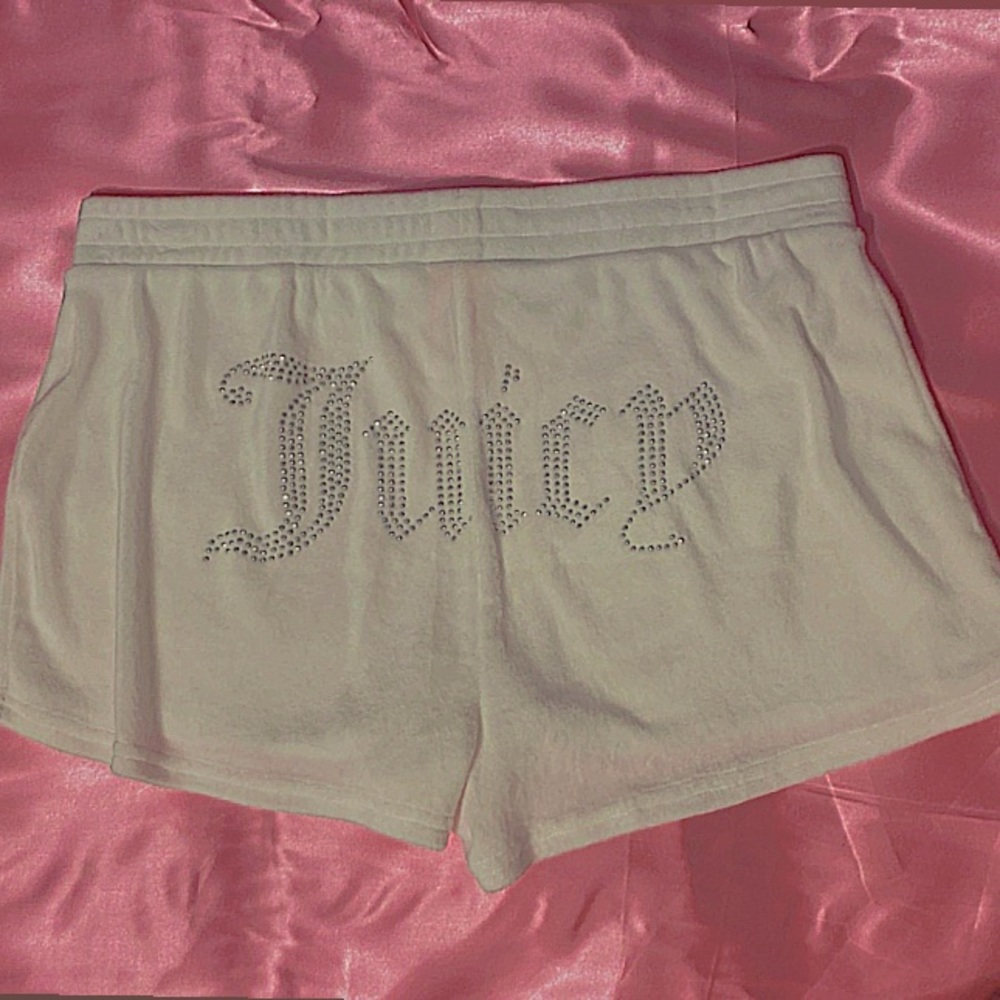 Y2K Juicy Couture White Bling Velour Shorts